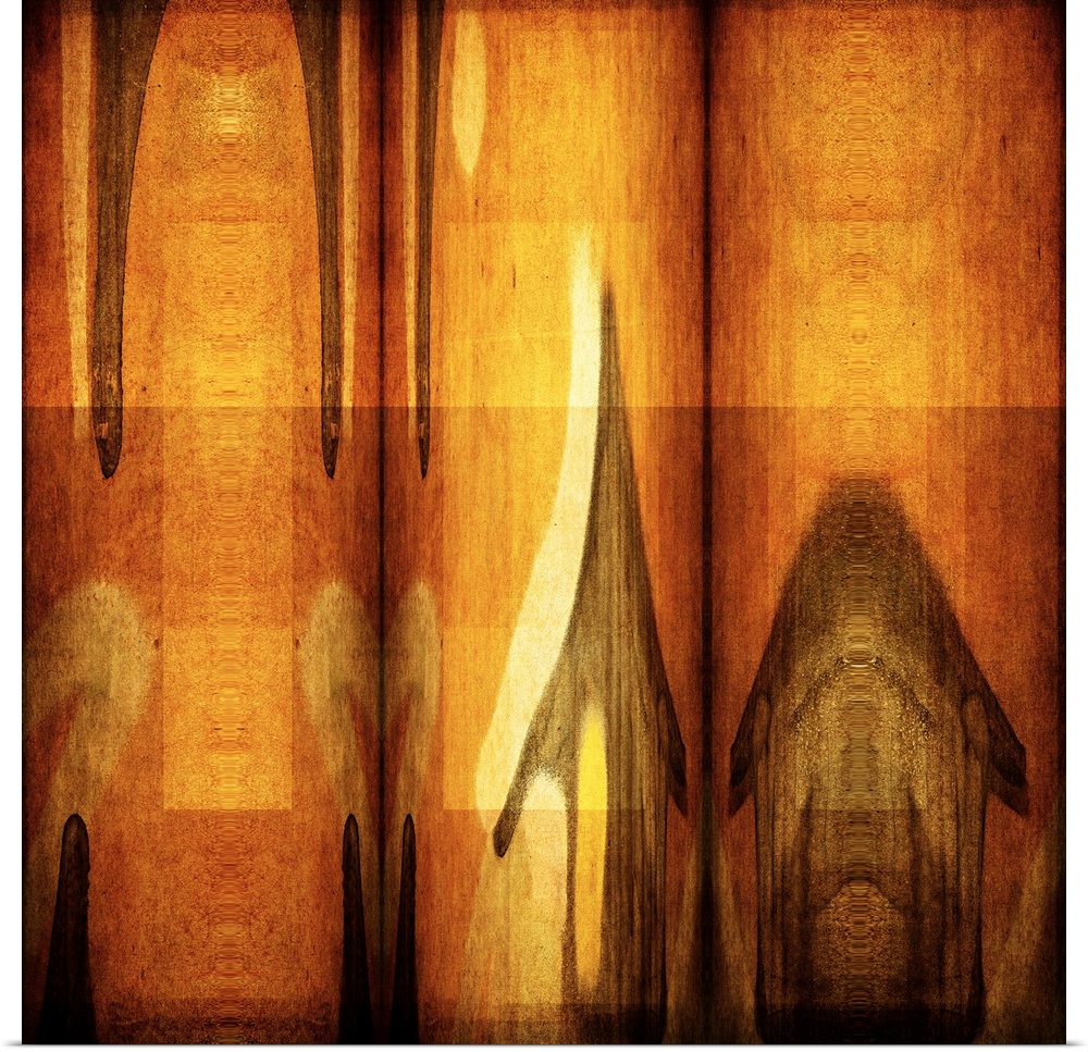 Conceptual photograph of abstract shapes resembling a two small houses with the sun above in amber shades.