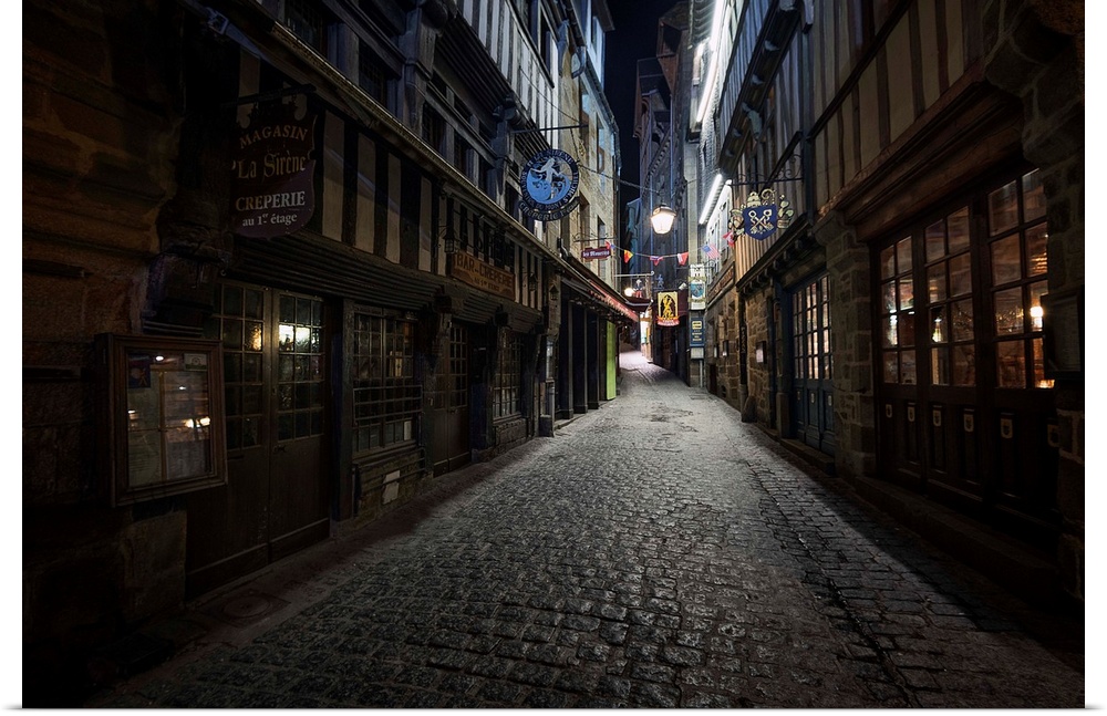 Fine art photo of a dark alleyway with cobblestone  in France.