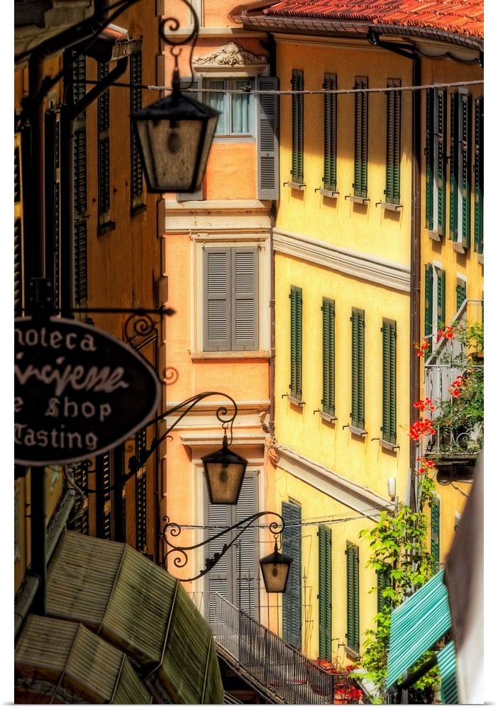 Fine art photo of buildings in an alleyway in an Italian city.
