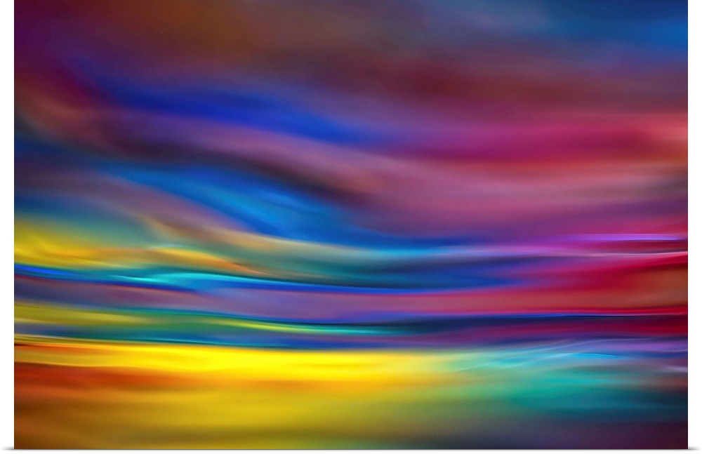 Abstract art with colorful waves of color running horizontally across the canvas in a dreamlike way.