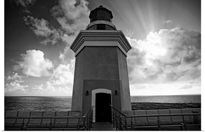 Low Angle View of a Lighthouse Tower Against Dramatic Sky, Cabo