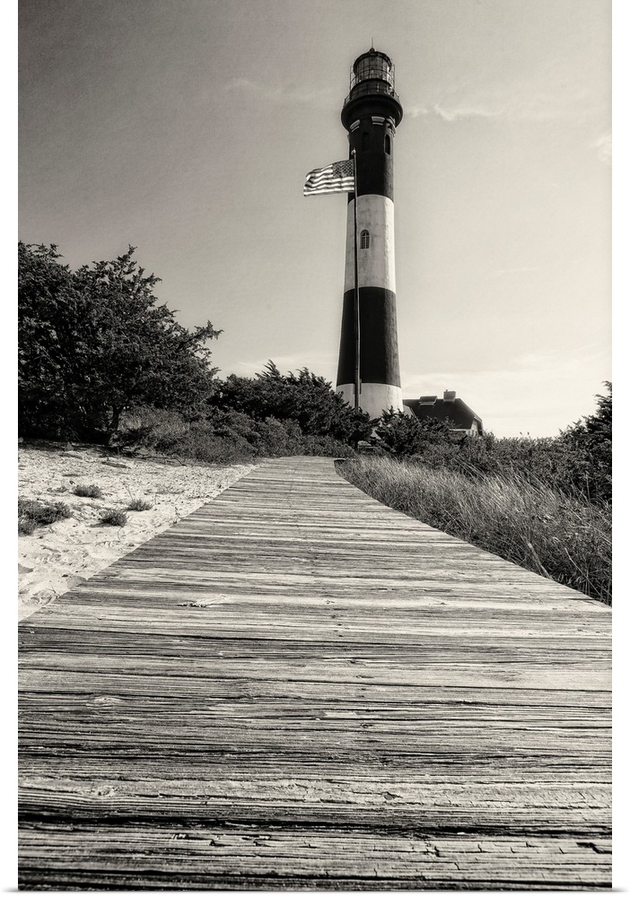 Low Angle View of the Fire Island Lighthouse with a Boardwalk, Long Island, New York