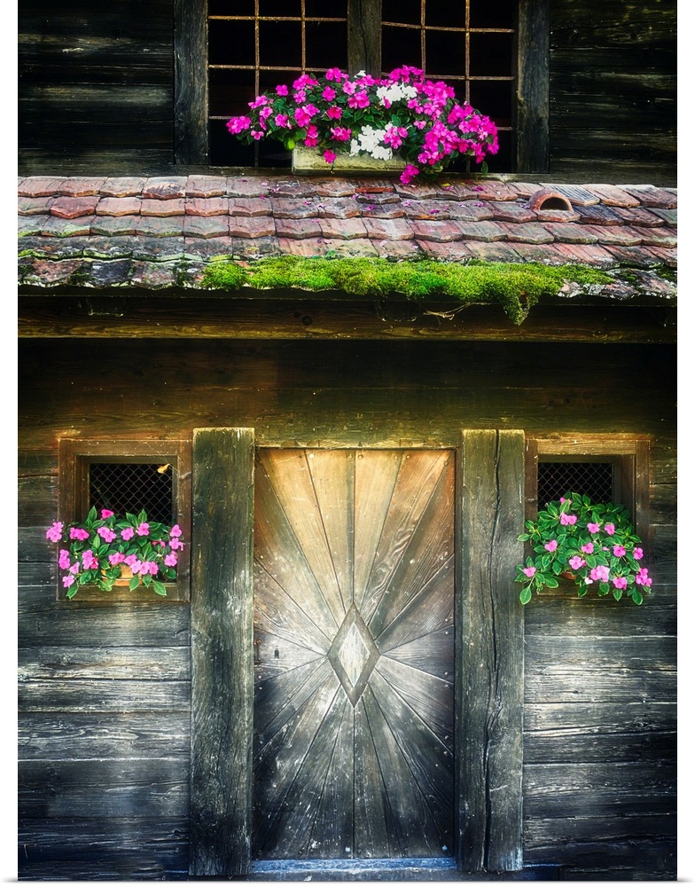 Swiss Barn Door with Flowers, Lucerne, Switzerland