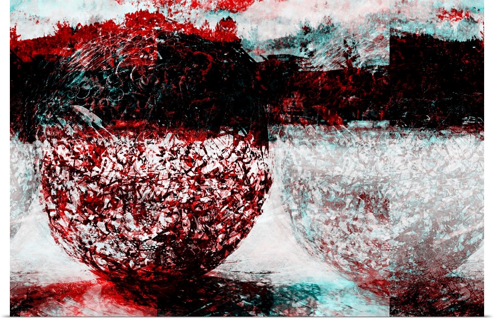Conceptual abstract photograph in red, white, and black, made of urban elements.
