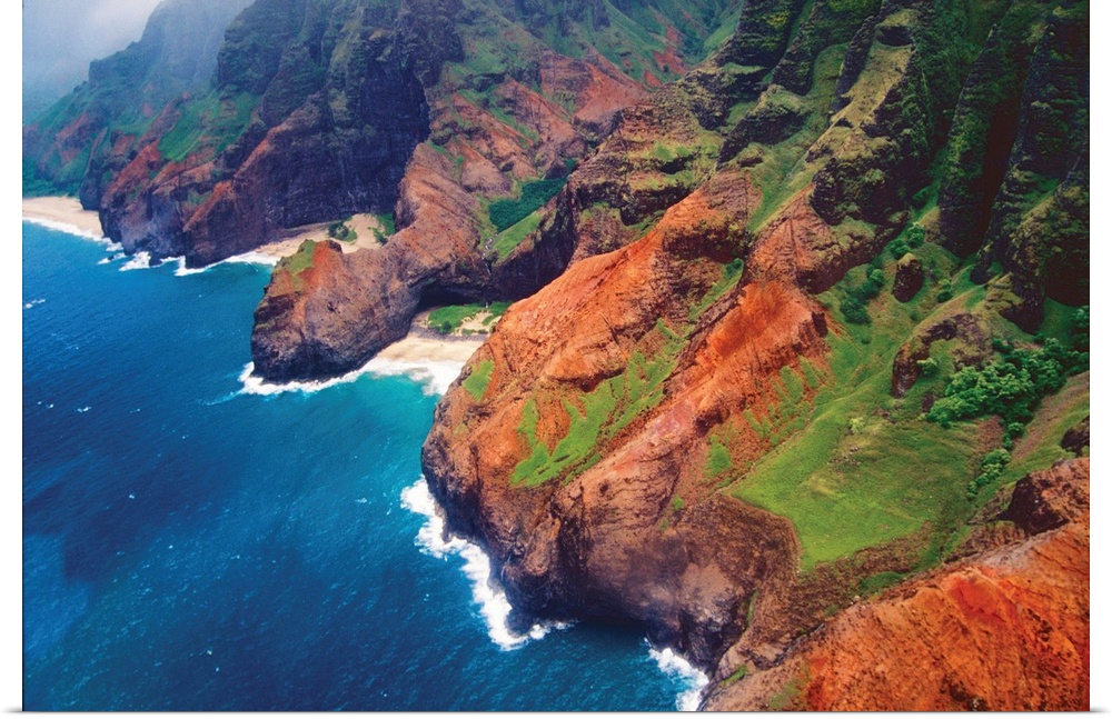 Aerial view of the Na Pa Li Coast, Kauai, Hawaii.