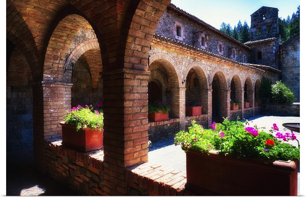 Colonnade and Courtyard of a Tuscan Style Castle, Castello de Amorosa
