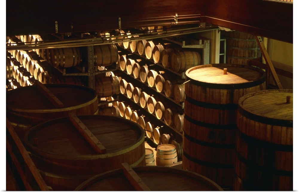 Oak Barrels and Casks in a Cellar, Sterling Winery, Calistoga, California