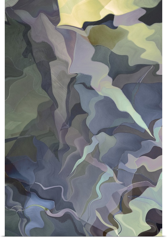 Abstract photograph made of wavy shapes in varying grey shades.
