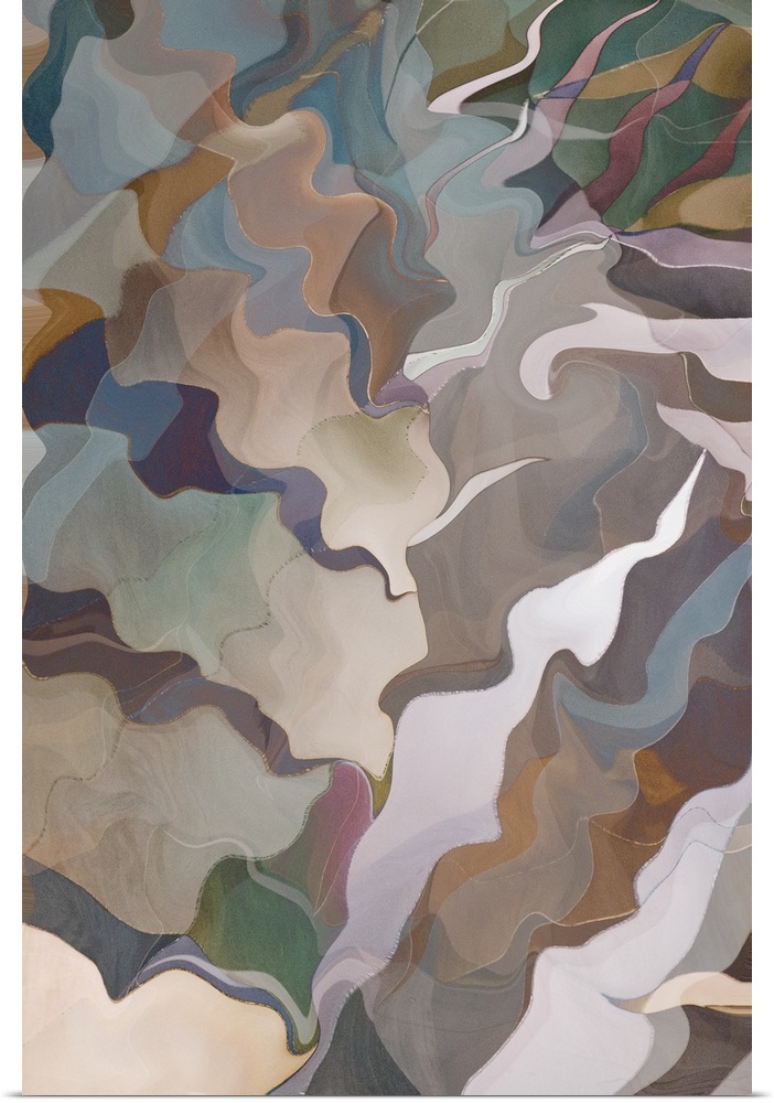 Abstract photograph made of wavy shapes in varying neutral shades.