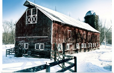 Old Farm Building in Snow Covered Land