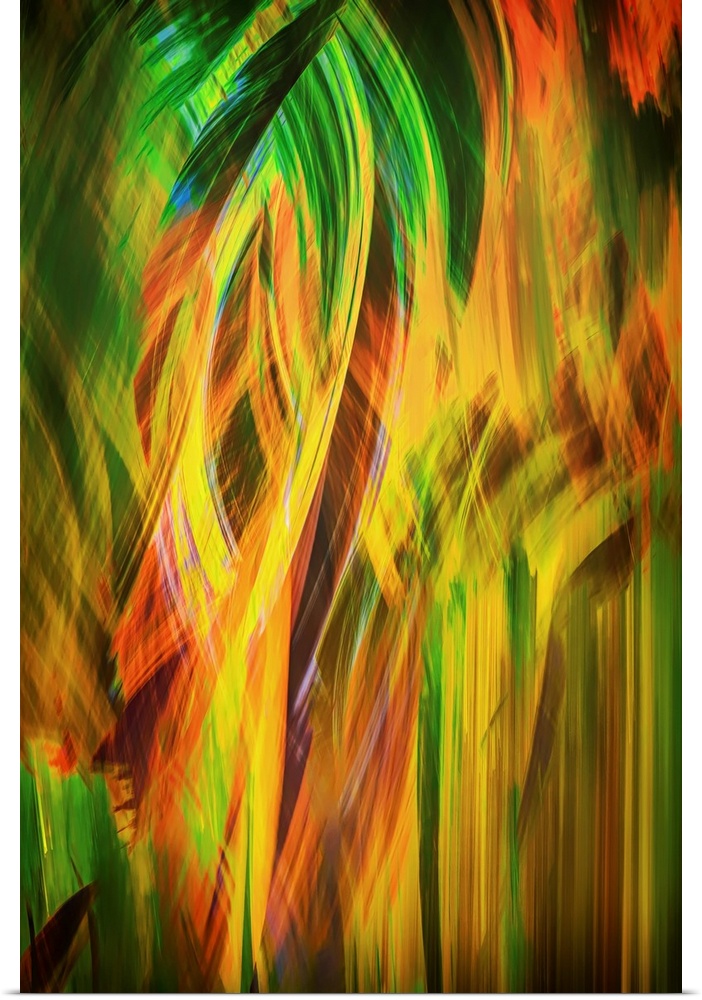Abstract image of a group of cedars in Fall. The image was made using the in-camera burst multiple exposure + ICM (Intenti...