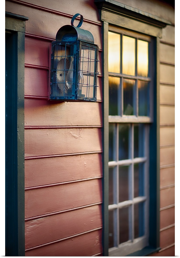 Sunset Reflections on the Window of an Old Colonial Era House, New Jersey, USA.