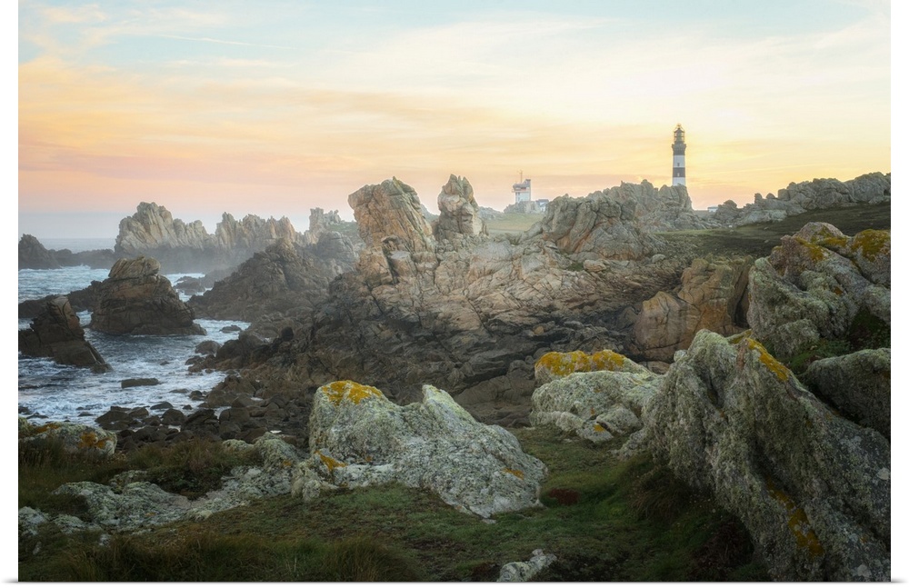 The creac'h lighthouse seing from pern point on Ouessant island in Brittany, France.