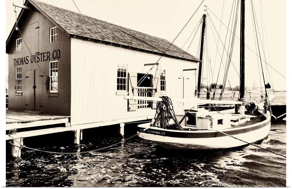 Oyster Sloop Moored at an Oyster Processing Factory, Mystic, Connecticut