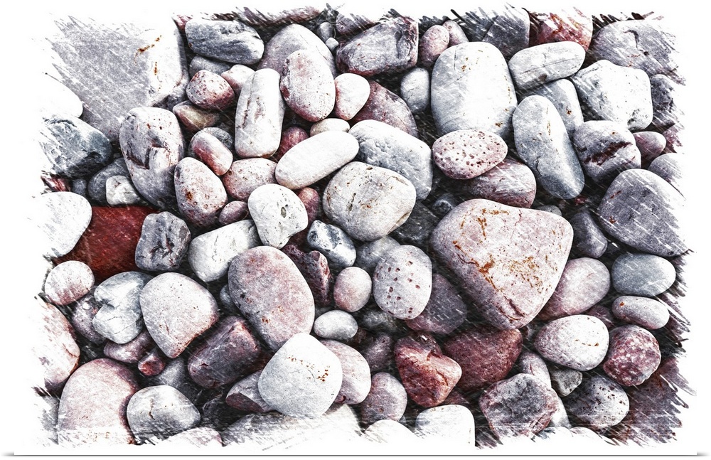 Small and large pebbles with a drawing effect