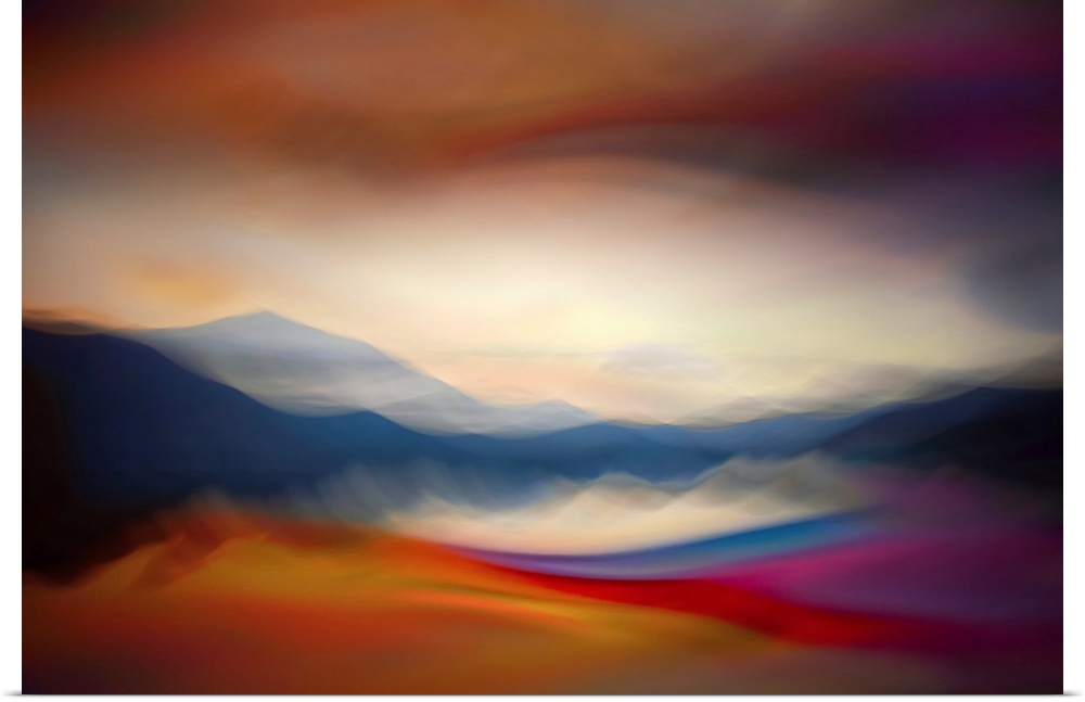 Abstract image of Slocan Lake, giving an impression of a sunset over the lake. The image is a combination of two exposures...