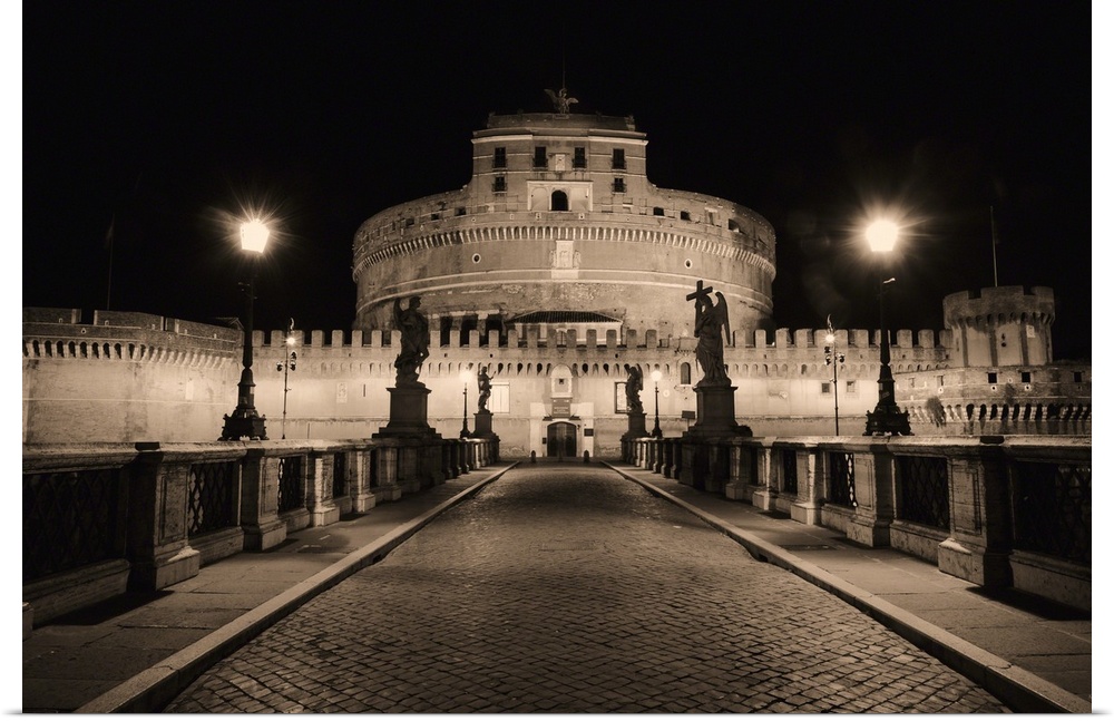 Low Angle Nighttime View of the Castle of the Holy Angel, Rome