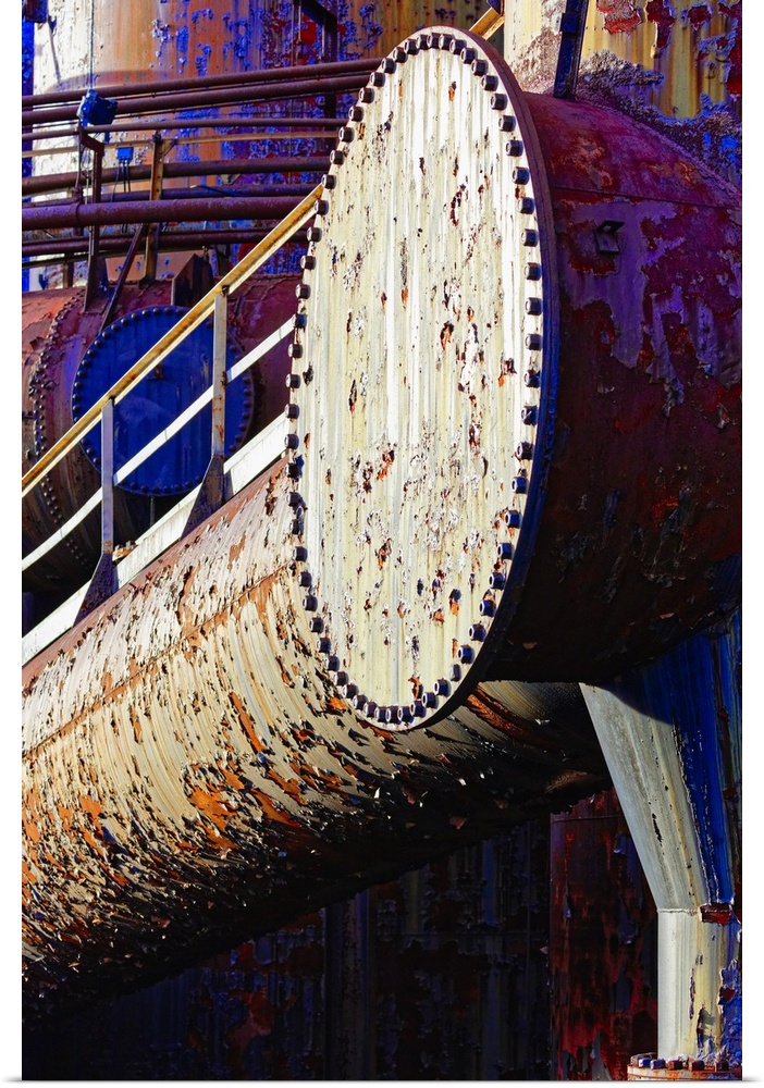 Rusting Steel Pipes Fittings with a Paint Peeling Off, Bethlehem Steel, Pennsylvania.
