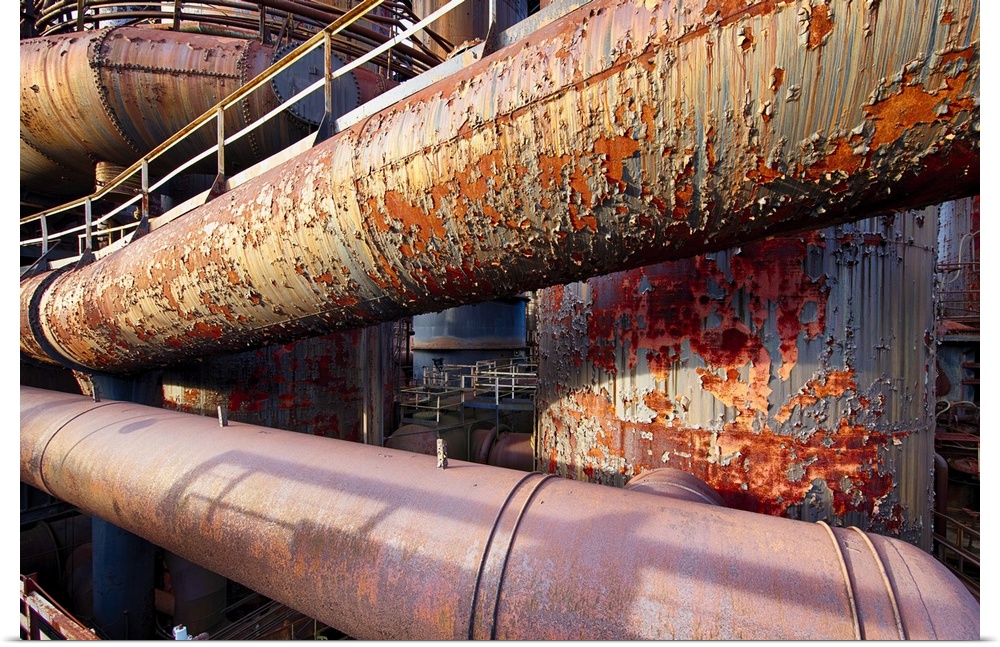 Rusting Steel Pipes with a Paint Peeling Off, Bethlehem Steel, Pennsylvania.