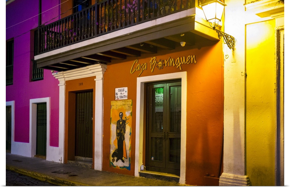 Colorful House Facades at Night, Old San Juan, Puerto Rico