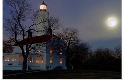Sandy Hook Lighthouse at Full Winter Moon, New Jersey