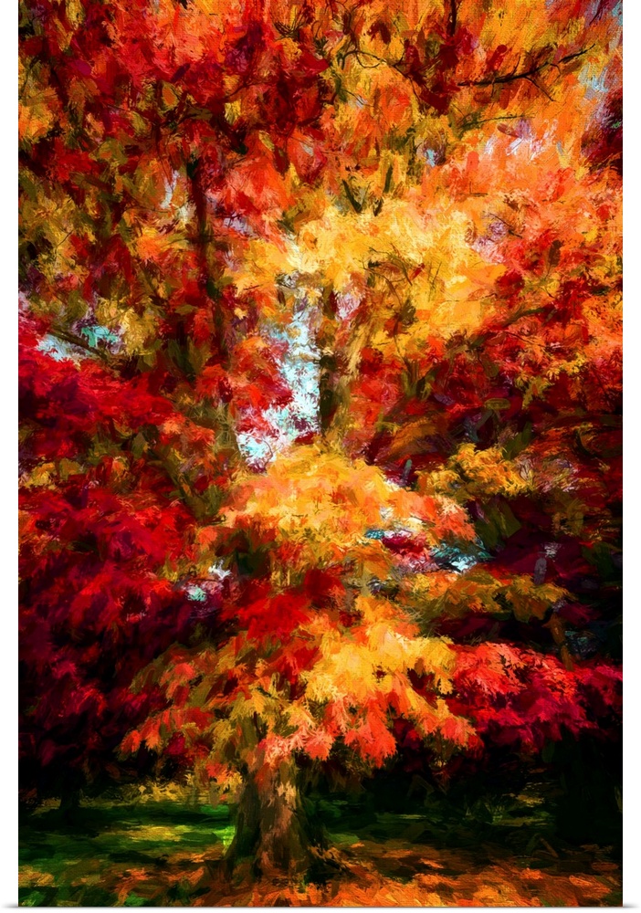 Oak in autumn colors with a expressionist photo or painterly effect