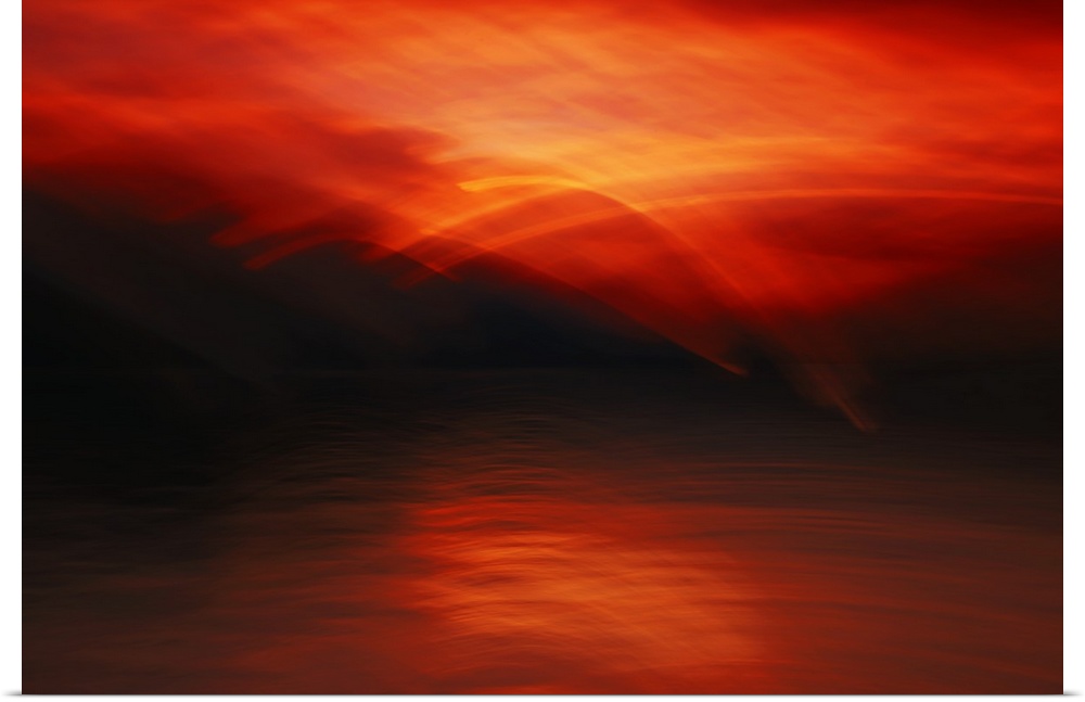 Abstract photograph of blurred and blended colors and flowing lines representing Slocan Lake in British Columbia, Canada.