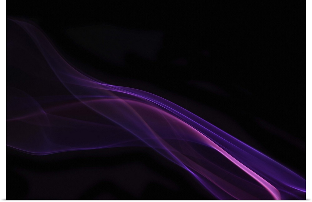 An abstract macro photograph of a sinuous purple line of smoke against a black background.