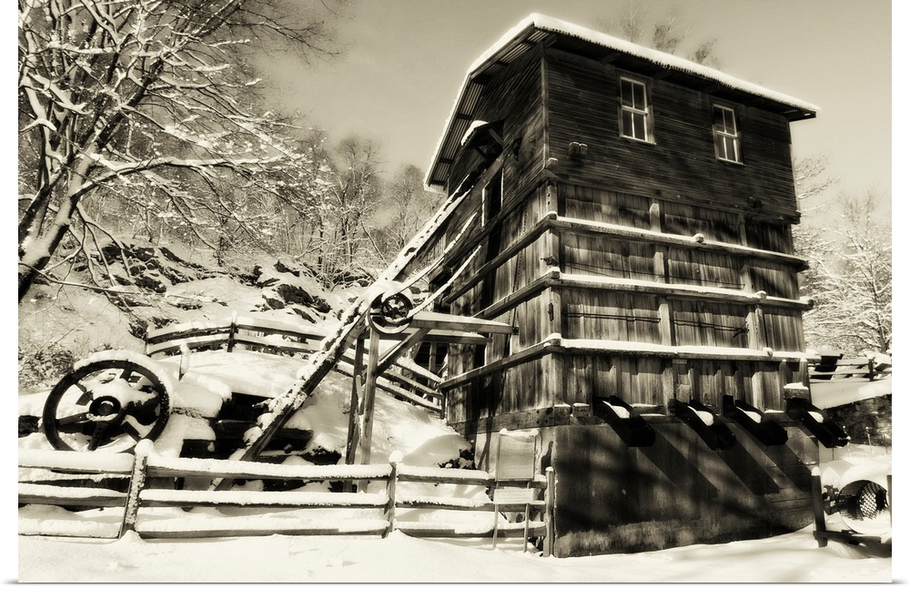 Snow Covered Historic Quarry Building, Clinton Red Mill Village, New Jersey