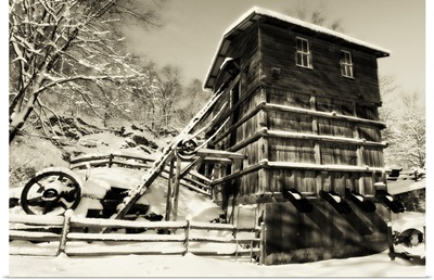 Snow Covered Historic Quarry Building, Clinton Red Mill Village,