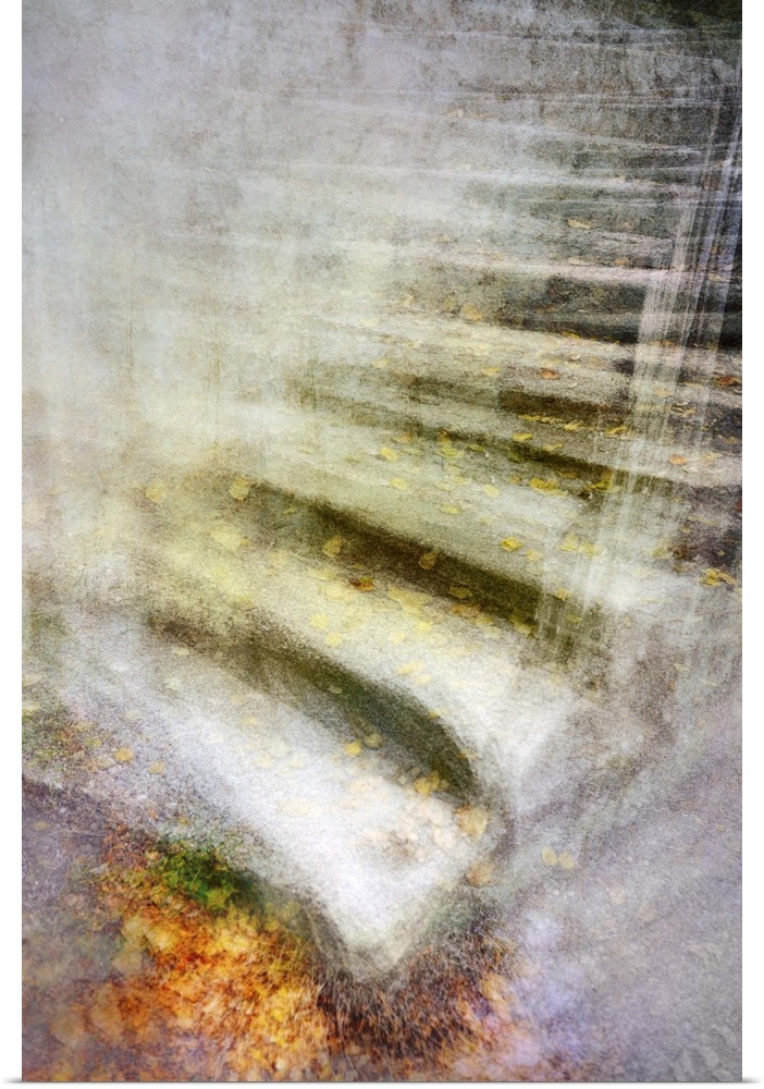 Conceptual image of an outdoor staircase in multiple exposures, creating an illusion of movement.