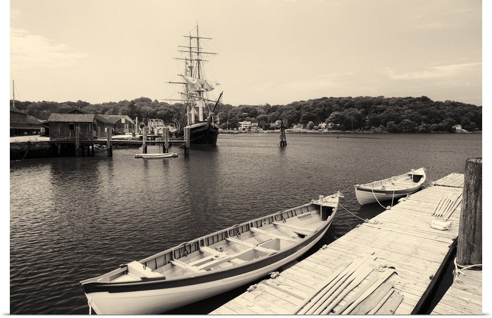 View of a Fully Rigged Tall Ship in Mystic Seaport, Connecticut
