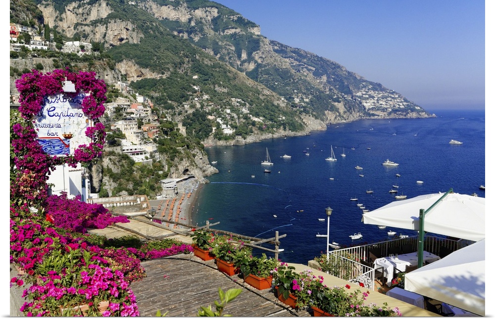High Angle View of a Beach and Coast from a Hillside Terrace, Positano