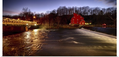 The Historic Red Mill and Clinton Bridge at Night