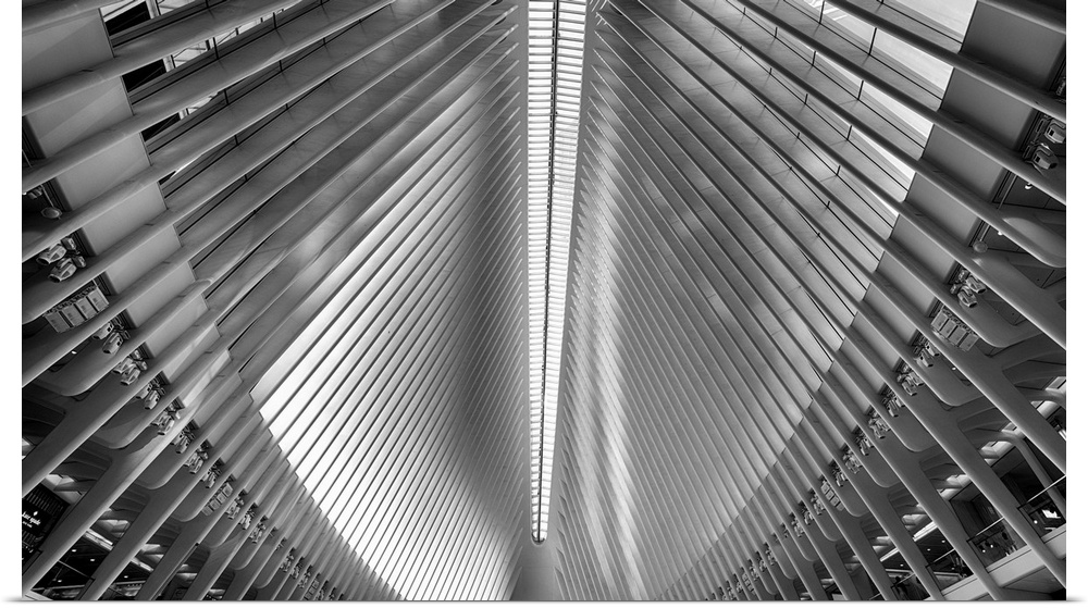 Low Angle Injterior View of a skylight roof, Oculus, World Trade Center, Manhattan, New York City, USA