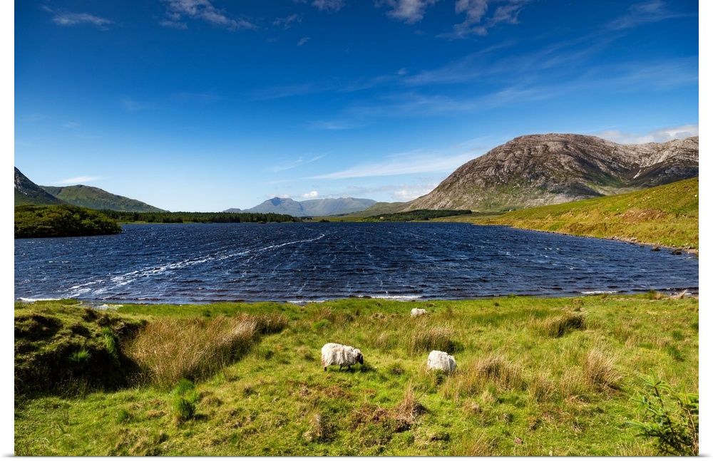 Ireland landscape with lake and mountain