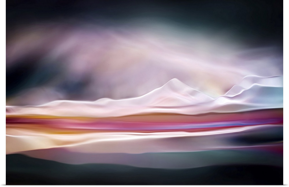 Abstract landscape. The original is a studio shot of water reflecting colors. The shape of the mountains was added in post...
