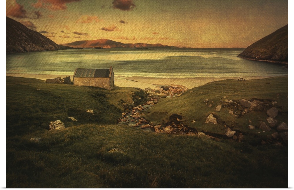 Irish landscape along the coast with photo texture