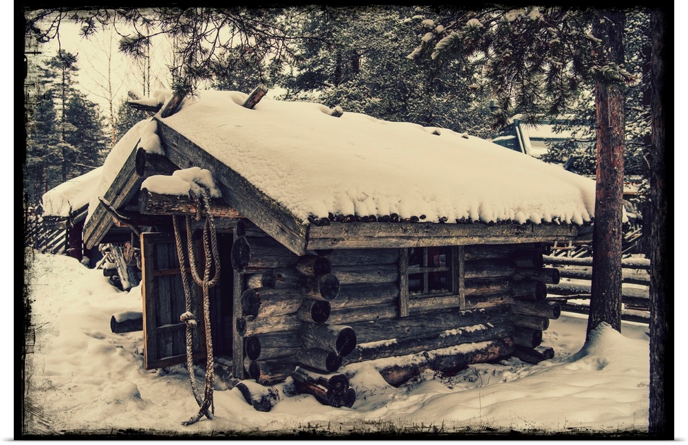 Hut under the snow with added photo texture