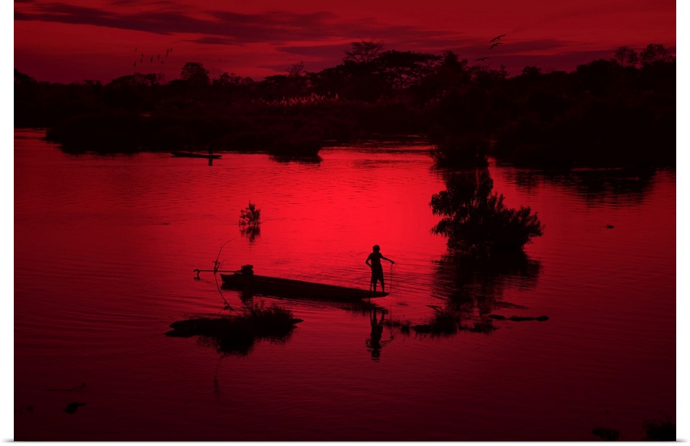 Boat on the Mekong photographed with a red filter