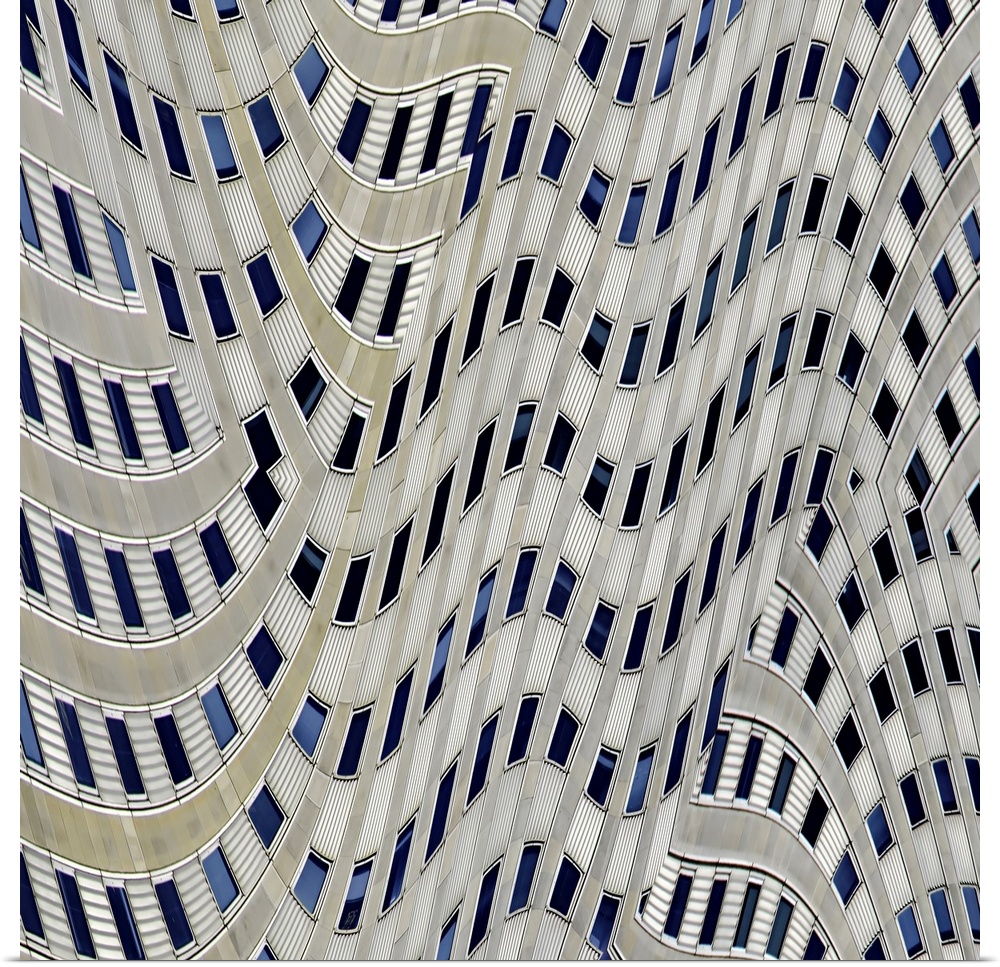 Conceptual photograph of the windows on the side of a building, warped to create an abstract image.