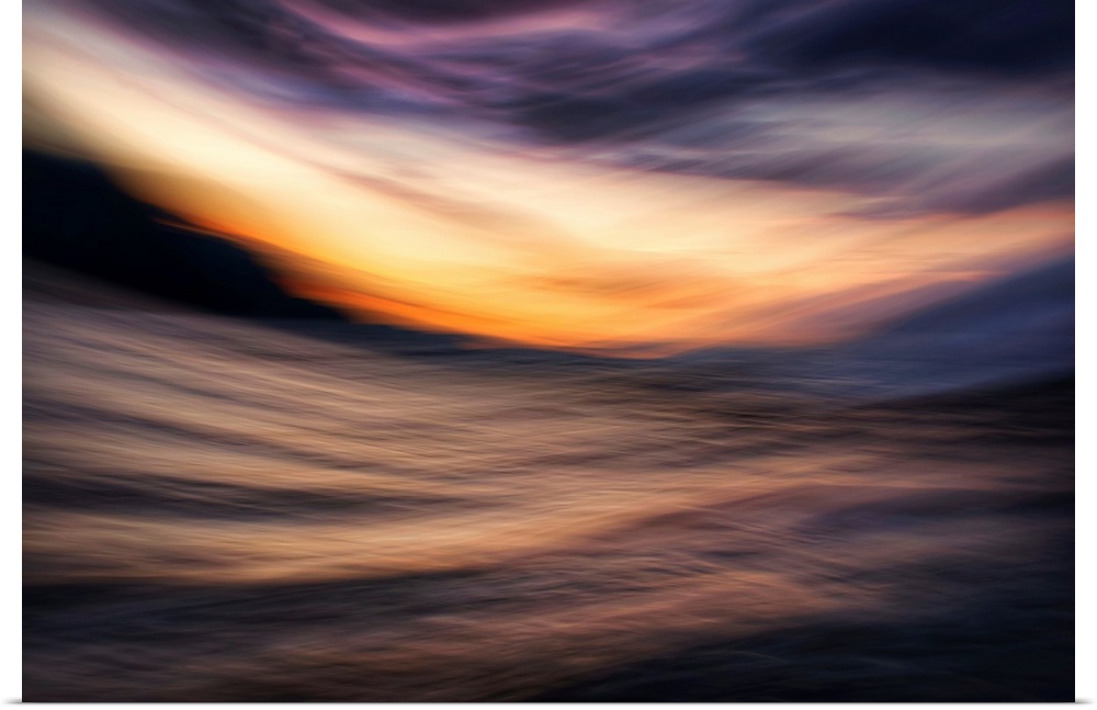 Abstract image of Slocan lake in British Columbia, Canada, giving an impression of a sunset on the lake. The image was mad...