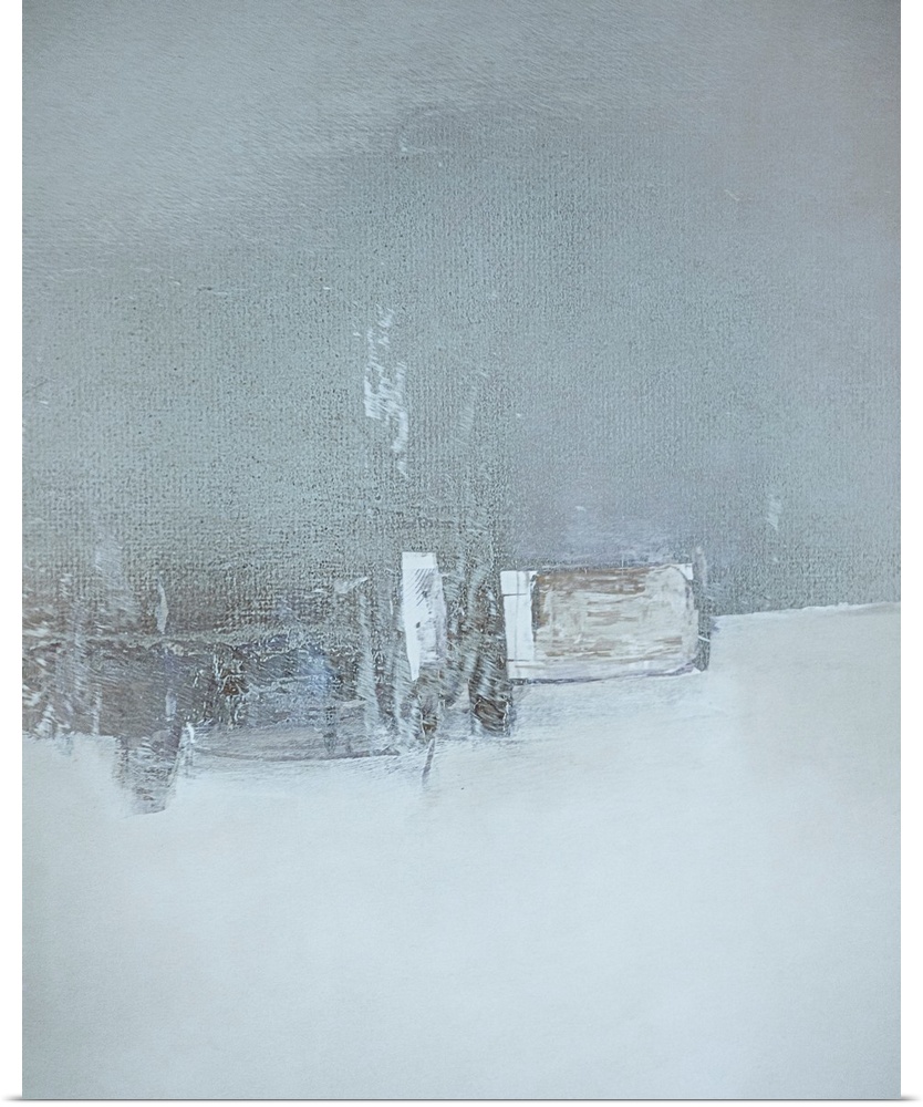 An abstract of whites on white giving layers of textured obscure forms suggeesting winter and zen-like stillness, quiet an...