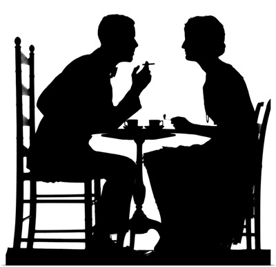 1930's Silhouette Of Couple Sitting At Tea Table