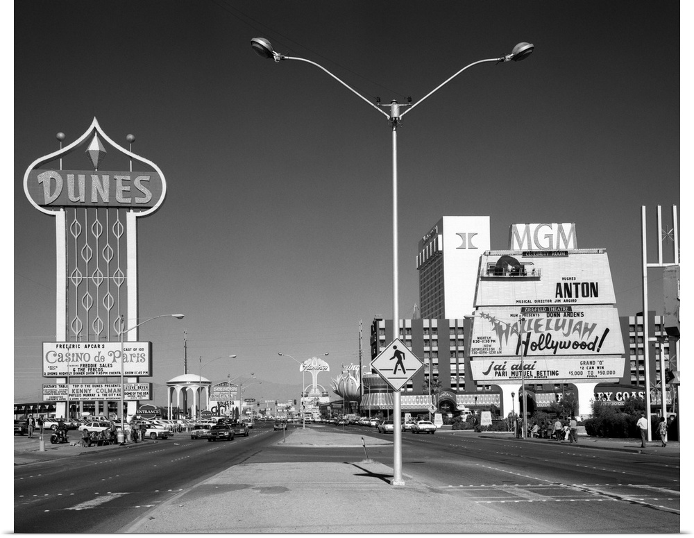 1980's Daytime The Strip With Signs For The Dunes Mgm Flamingo Las Vegas Nevada USA.