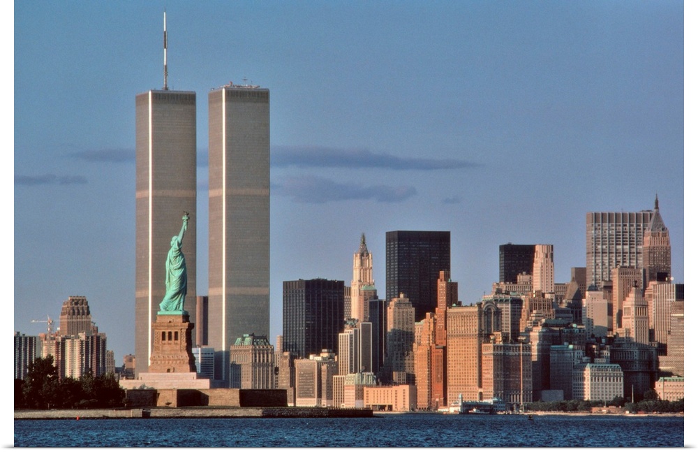 1980s Statue Of Liberty And Twin Towers Of World Trade Center New York City Ny USA.