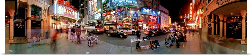 360 degree view of a city at dusk, Broadway, 42nd Street, Manhattan, New York City, New York State, USA