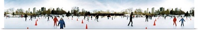 360 degree view of tourists ice skating Wollman Rink Central Park Manhattan New York City New York State