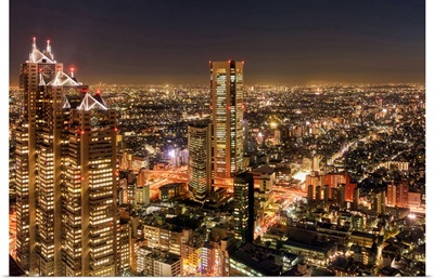 Aerial view of a city at night, Shinjuku Park Tower, Shinjuku, Tokyo, Japan