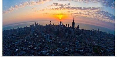 Aerial view of a city at sunrise, Chicago, Cook County, Illinois